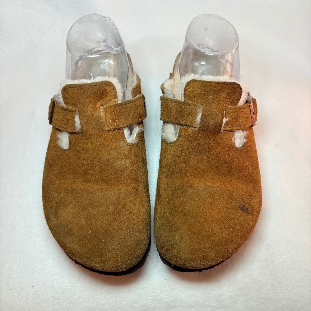Birkenstock Boston Shearling Suede Clogs Mink Brown Women 39 L8 M6